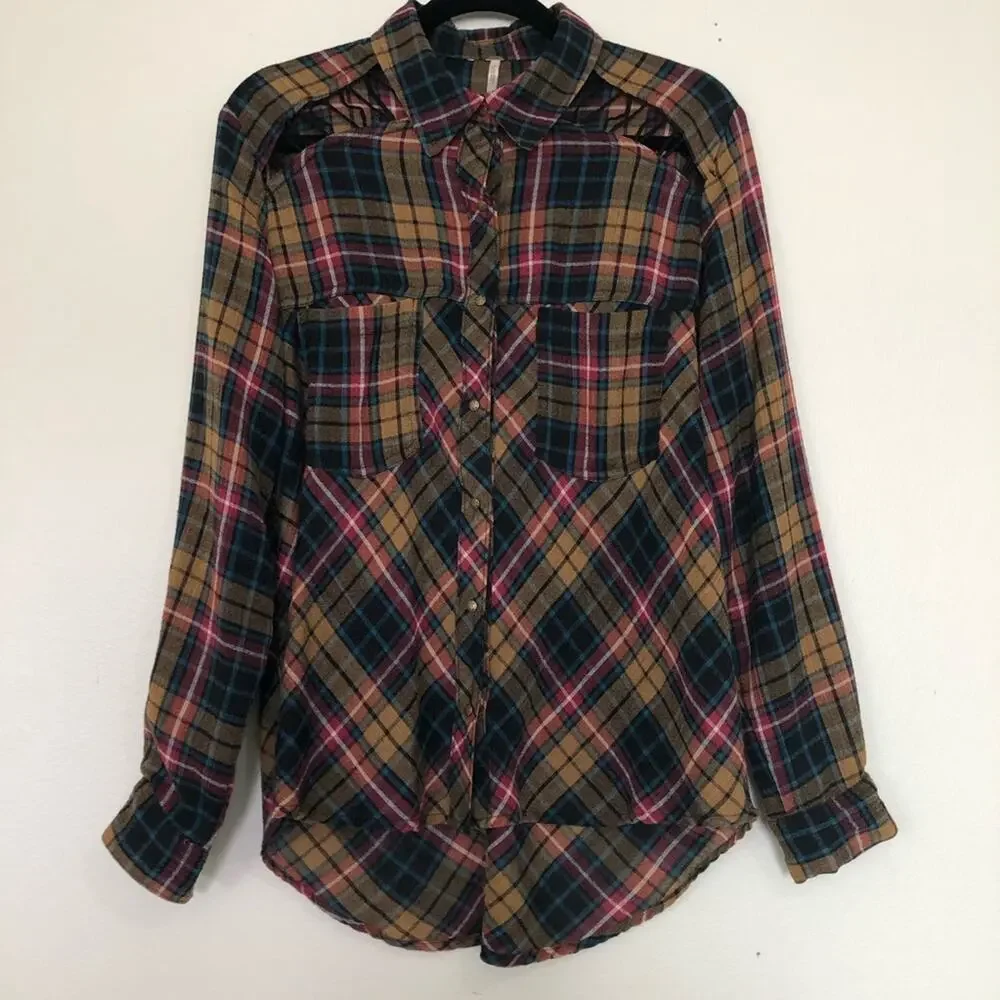 Free People Stitch Detail Plaid Button Up Shirt